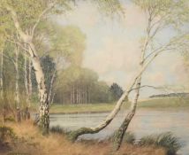 James Thomas Watts RS RBSA (1853-1930) Birch Trees by a Pool