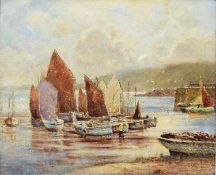 Arthur White (1865-1953) The Fishing Fleet at anchor St Ives
