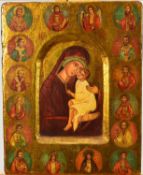 Jordan Shentov (Bulgarian 20th Century) The Holy Virgin with Apostles, Icon