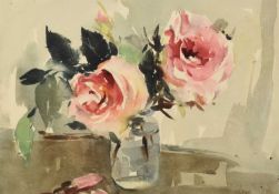 Edward Wesson RI RBA RSMA (1910-1983) Still Life of Roses in a Glass Jar