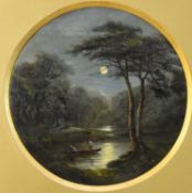 Robert Burrows (1810-1883) A Boat on a Moonlit River