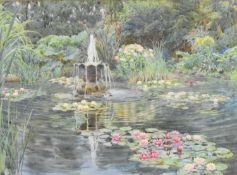 Beatrice Parsons (1870-1955) A Lily Pond with Fountain