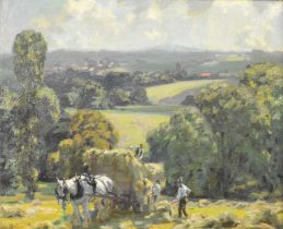 Edwin G Glasbey (British 19th-20th Century) Haymaking in the Valley