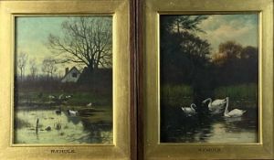 William Frederick Hulk (1852-1922) Pool and River Scenes with Ducks and Swans