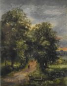 Thomas Churchyard (1798-1865) Figures on a Wooded Lane, Possible at Martlesham