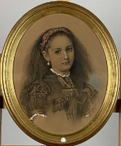 H Althaus (19th Century) Portrait of a Young Girl with a Red Hairband