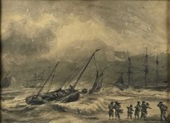 William Joy (1803-1867) Stormy Coastal Scene with Fisherfolk