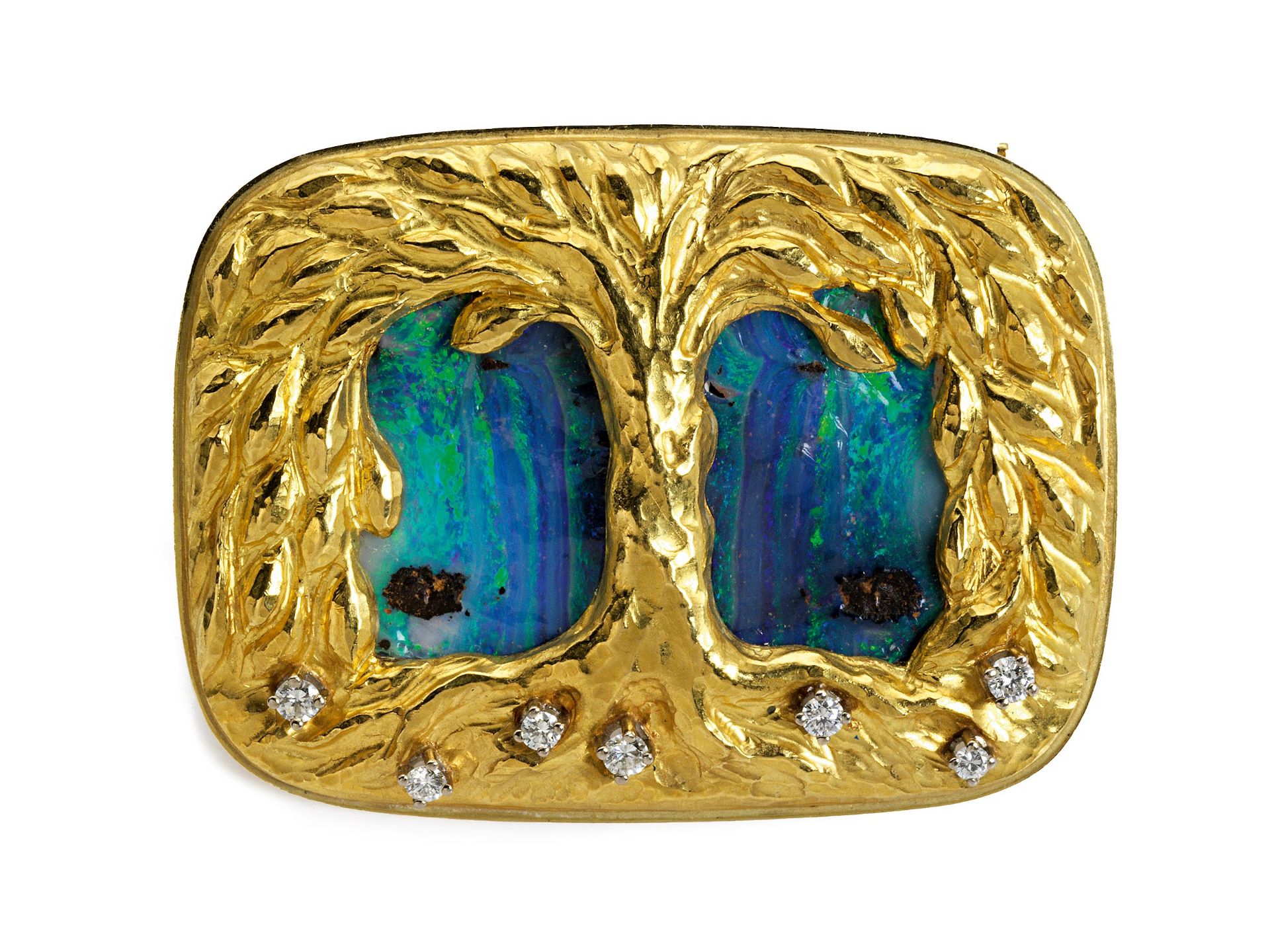 Gold-Opal-Diamant-Brosche