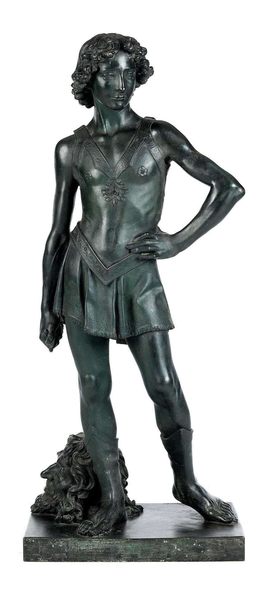 Bronzegussfigur des David mit dem Haupt des Goliath nach dem Original von Andrea di Michele Cioni,