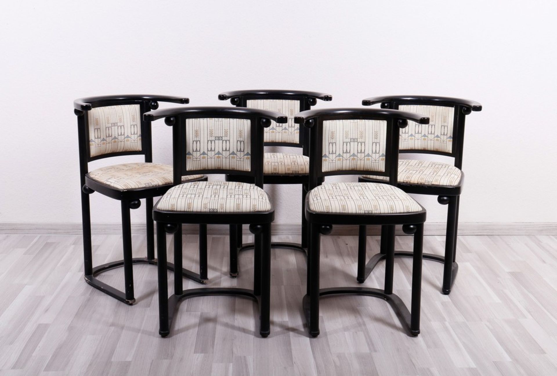 5 "Fledermaus" chairs, designed by Josef Hoffmann (1870, Pirnitz, Moravia - 1956 in Vienna), manufa