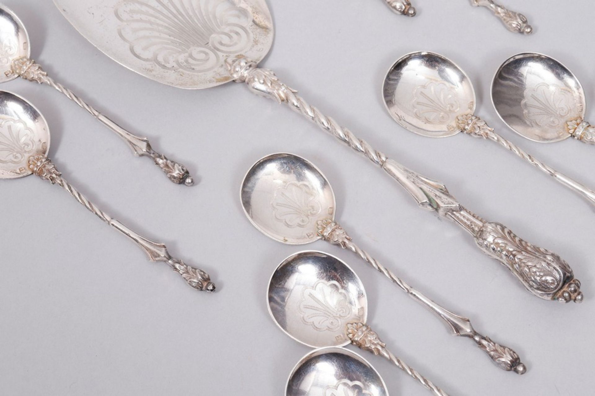 Historicism pie cutlery, Wolfers Frères, Brussels, late 19th C., 10 pcs. - Image 2 of 7