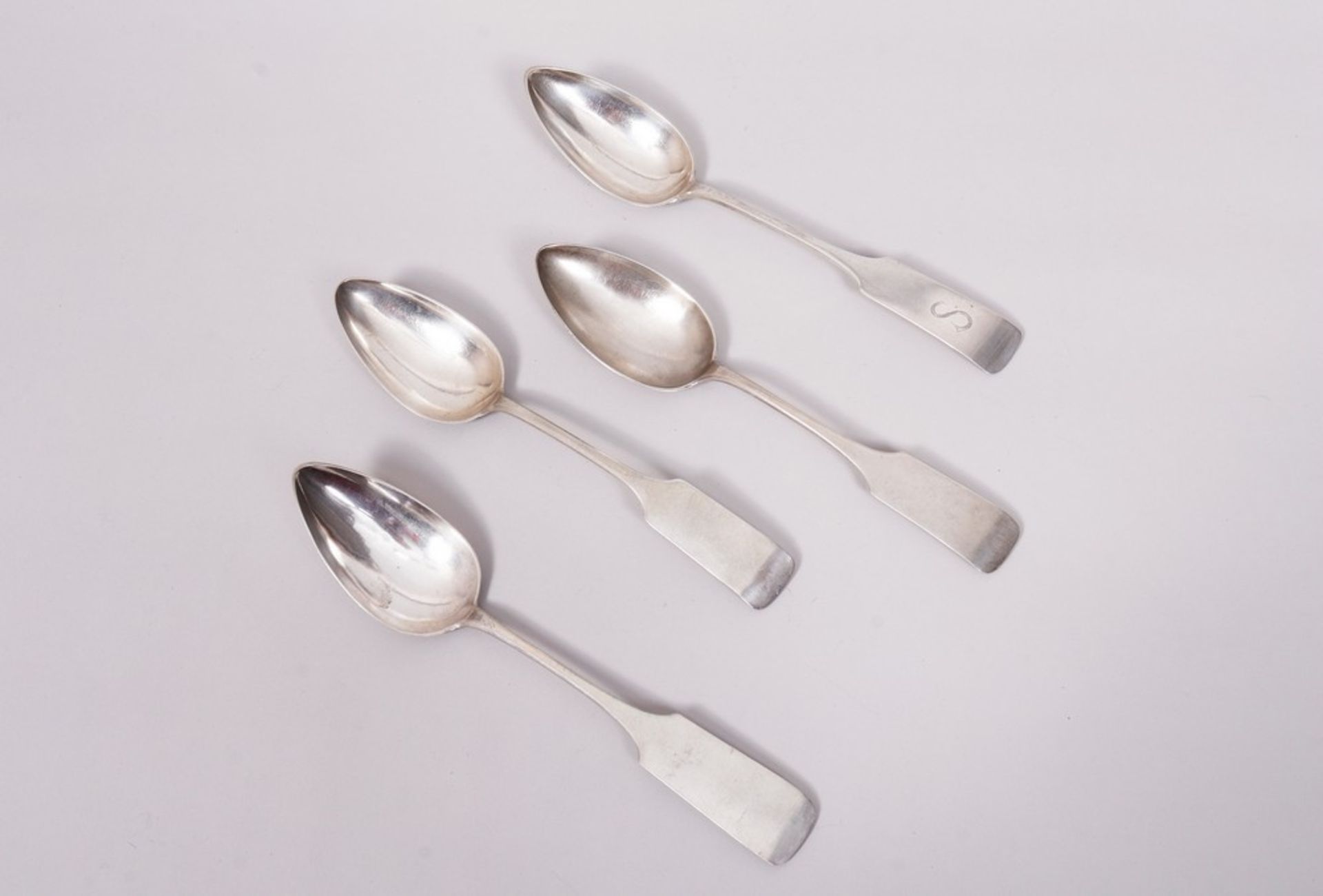 4 dining spoons, silver, Joachim Heinrich Seemann/Johann Heinrich Grube, Lübeck, 1st half/mid 19th 