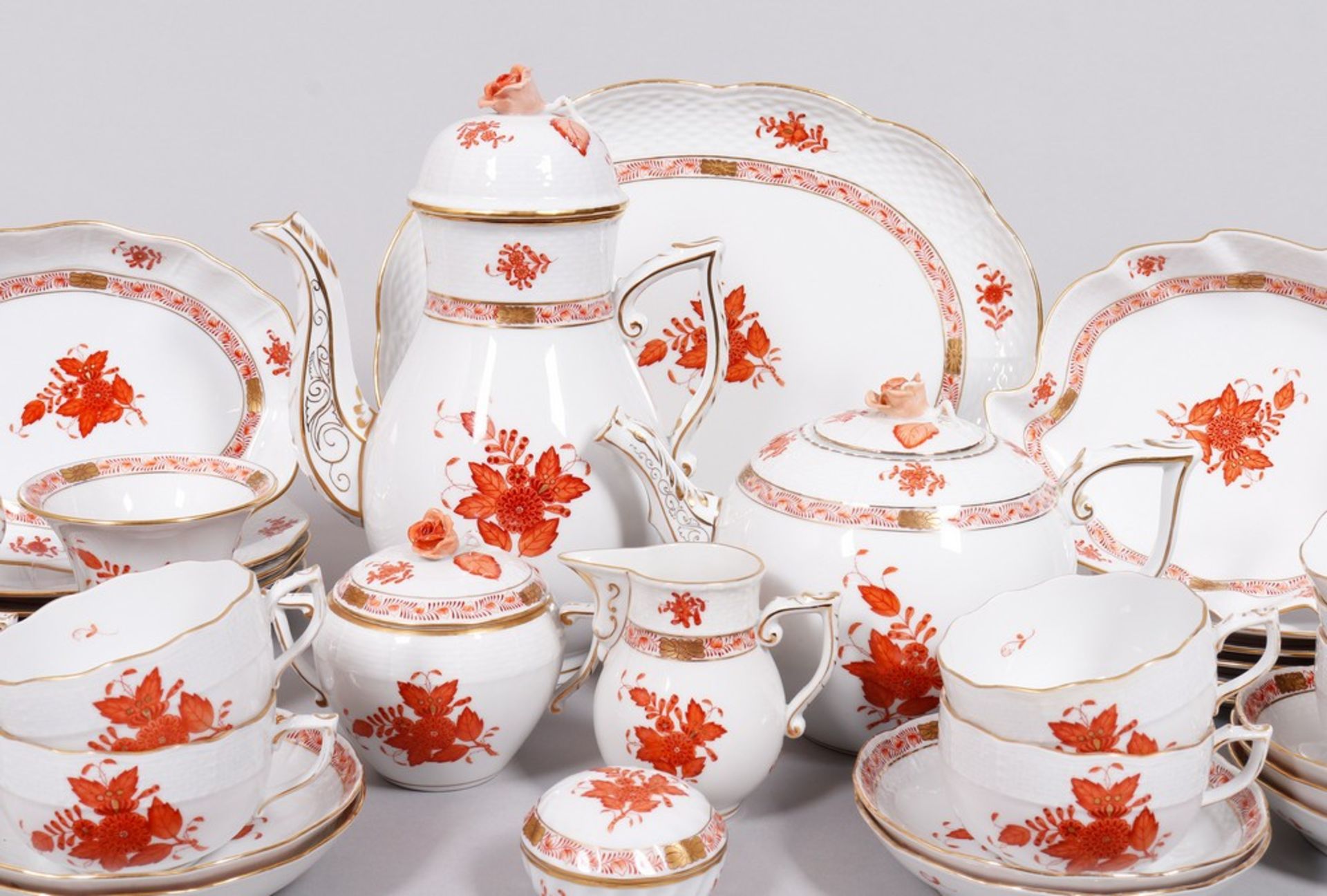 Coffee/tea service for 10 persons, Herend, Hungary, 20th C., decor "Apponyi orange", 39 pcs. - Image 2 of 10