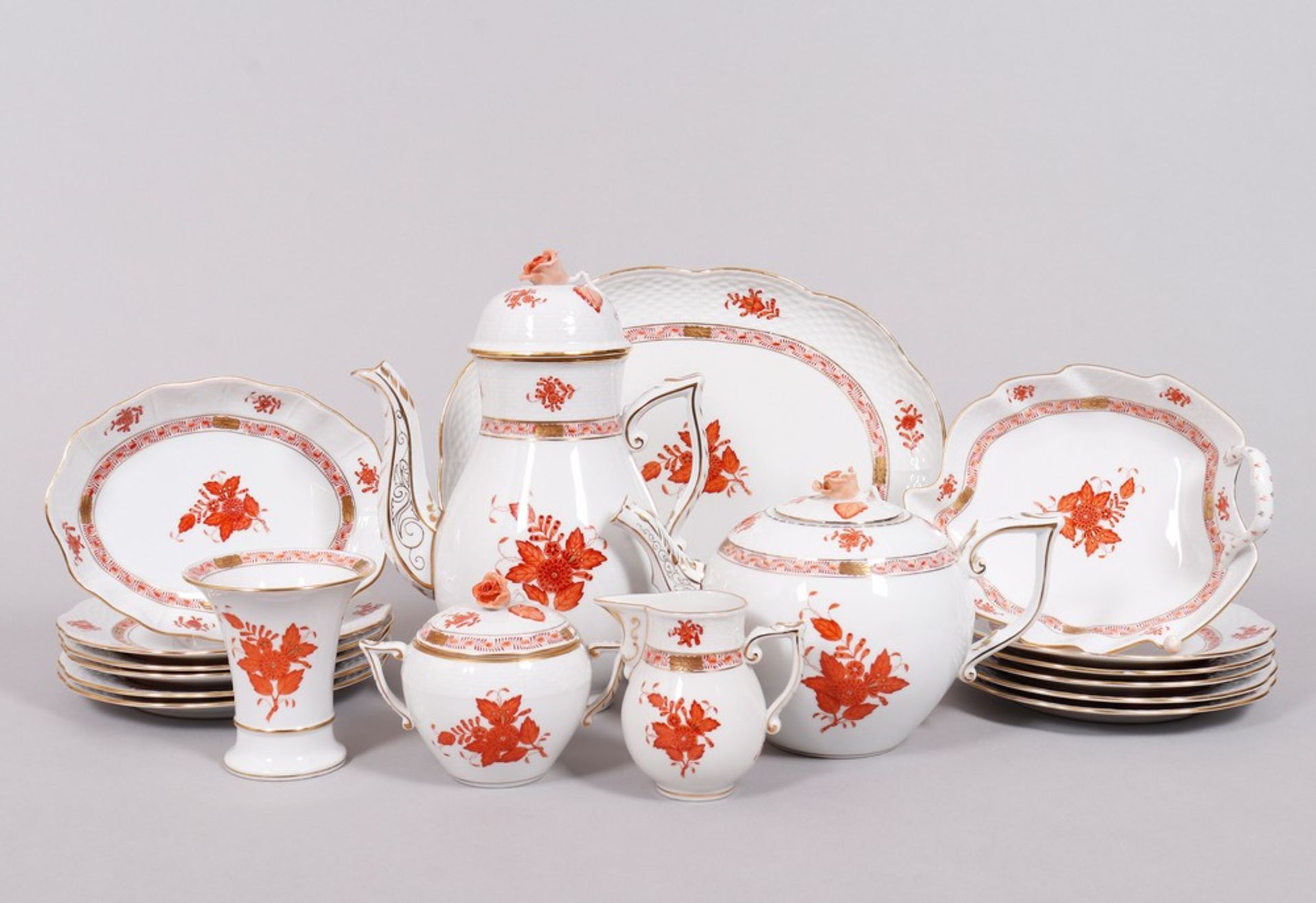 Coffee/tea service for 10 persons, Herend, Hungary, 20th C., decor "Apponyi orange", 39 pcs. - Image 3 of 10