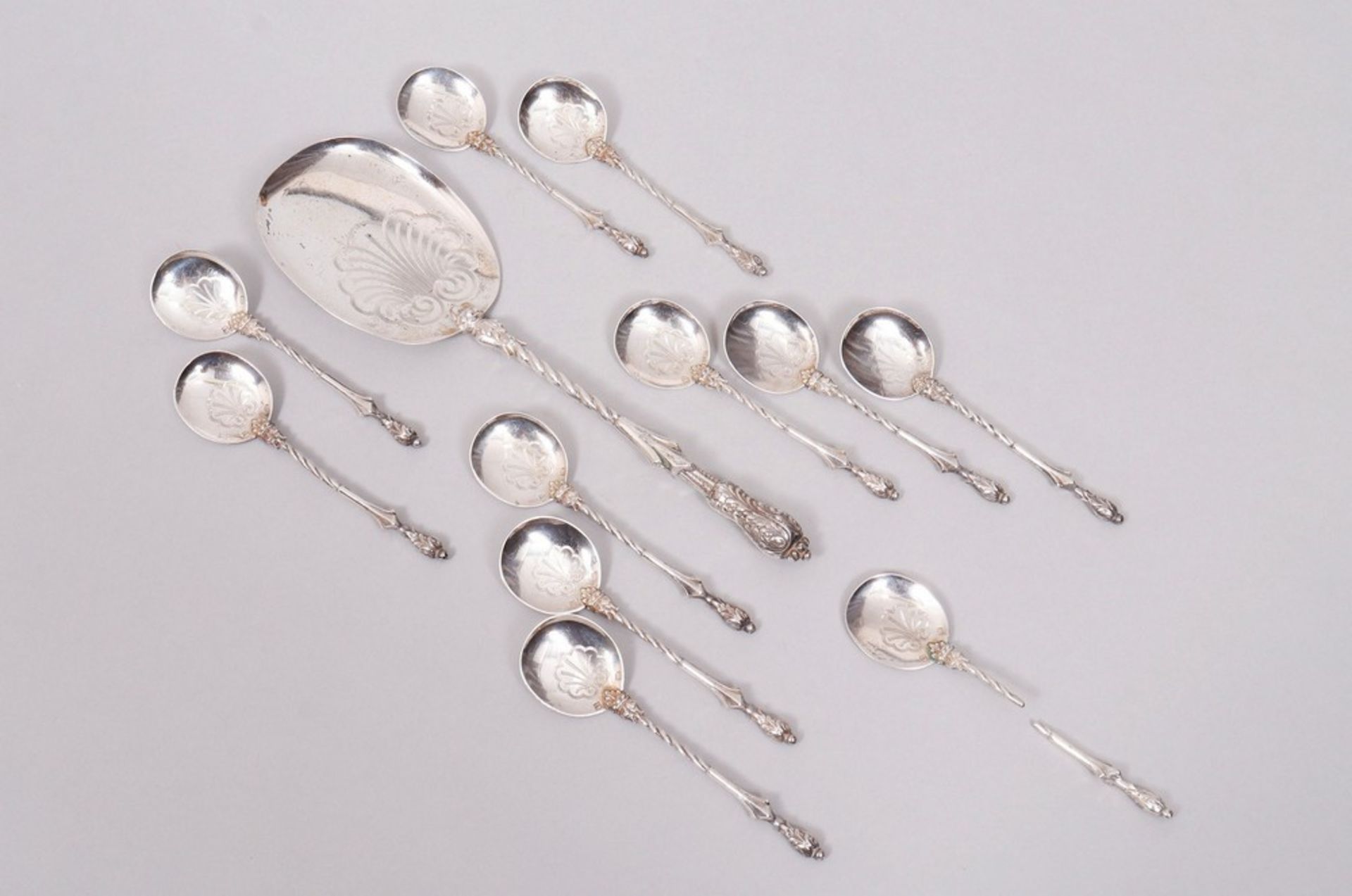 Historicism pie cutlery, Wolfers Frères, Brussels, late 19th C., 10 pcs.