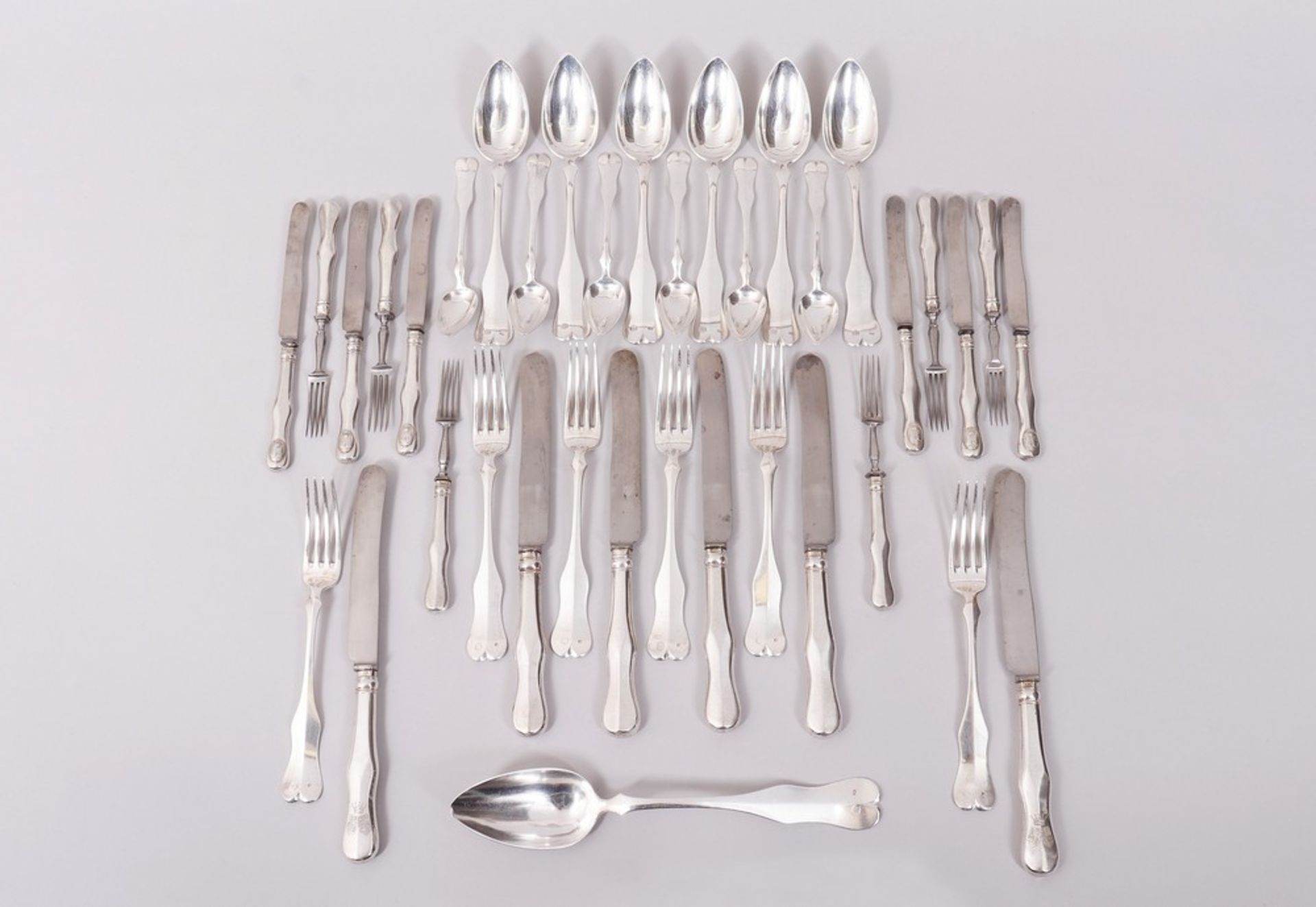 Travel cutlery for 6 people in a suitcase, 800 silver, Austria-Hungary, 19th/early 20th C.