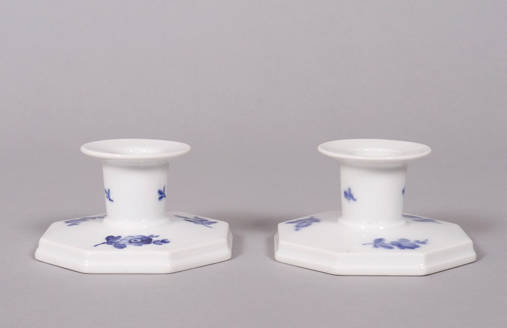 Pair of candlesticks, Royal Copenhagen, "Blaue Blume" decor, 1941/42