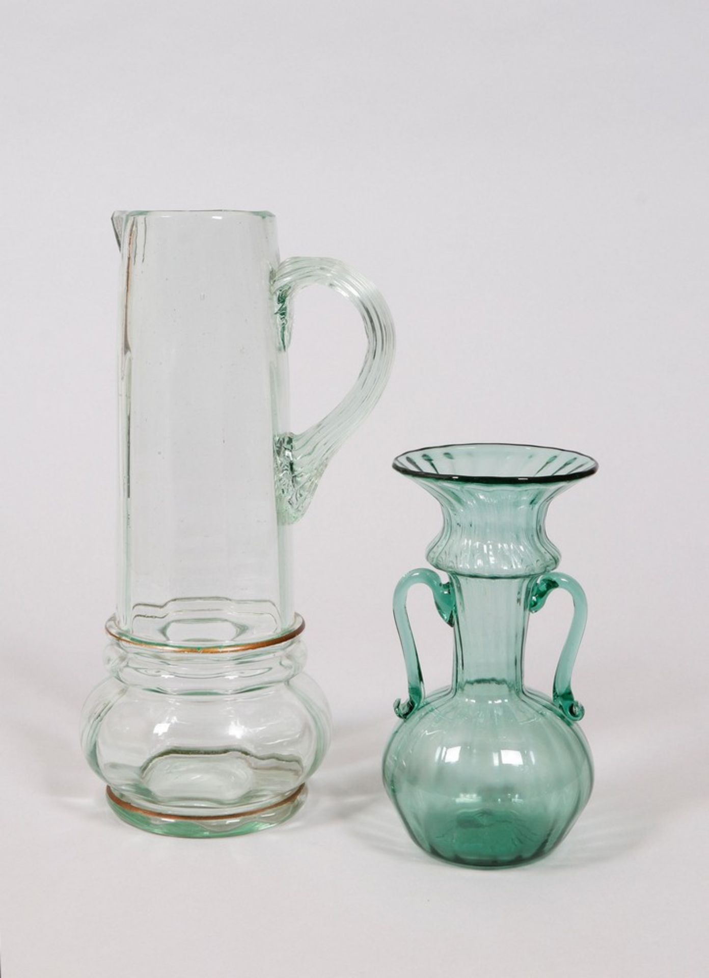 Mixed lot of glass jug and vase, 2 pieces, probably Krumau, 20th C.