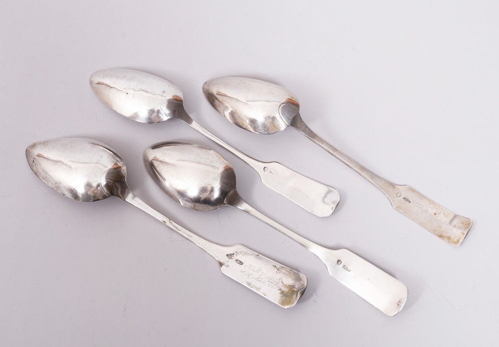 4 dining spoons, silver, Hermann Georg Sack, Lübeck, mid-19th C.