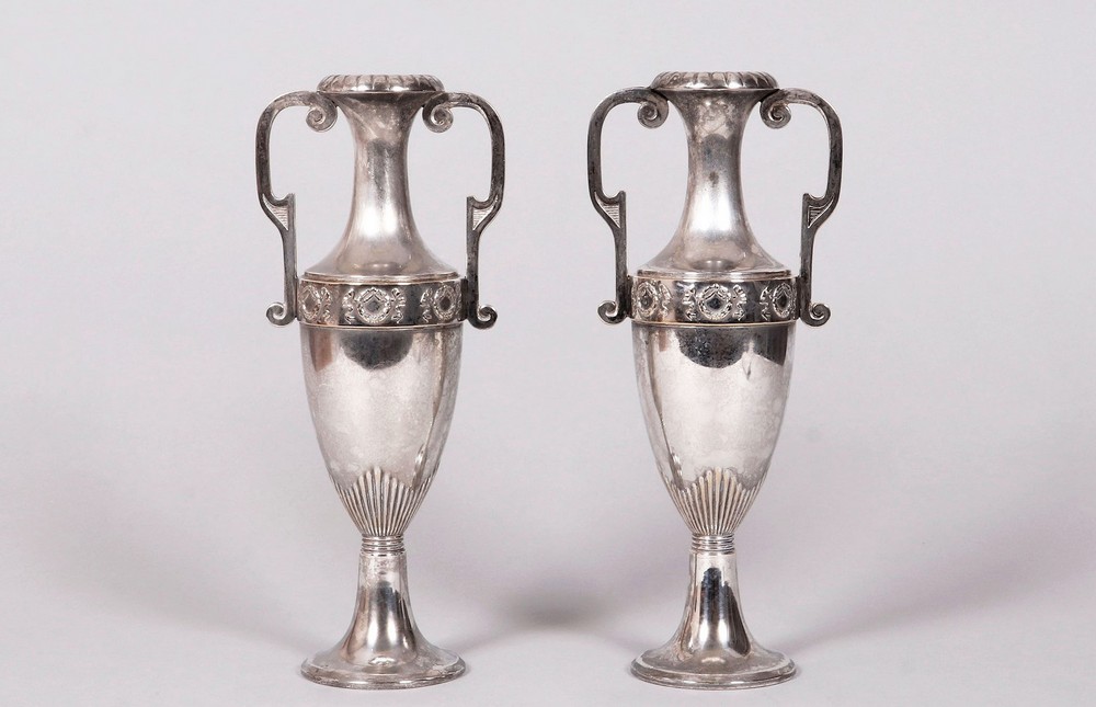Pair of amphora vases, silver-plated, Gebr. Bing, Nuremberg, c. 1900