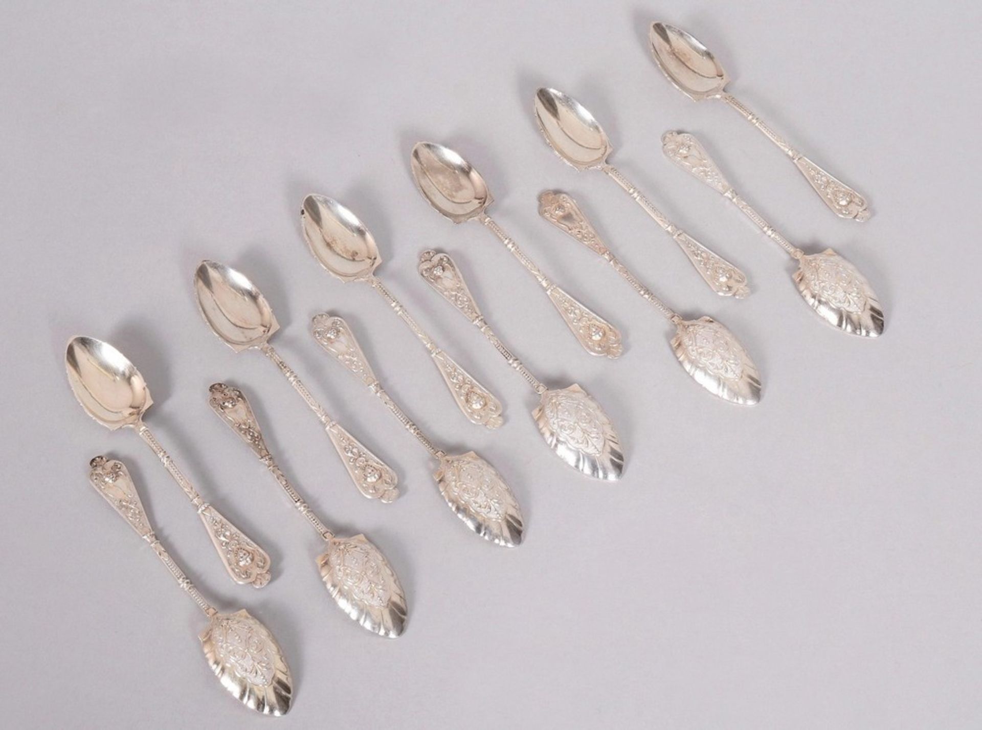 12 small historicism spoons, 800 silver, German, c. 1900