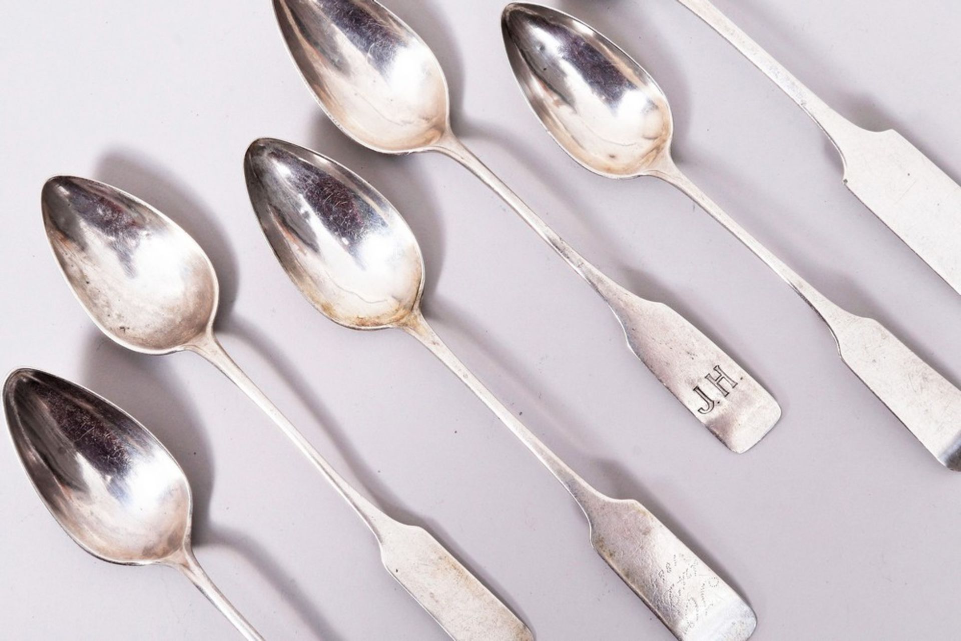 6 coffee spoons, silver, including Carl Diedrich Joachim Schwartzkopf/Georg Friedrich Schwartzkopf, - Image 2 of 6