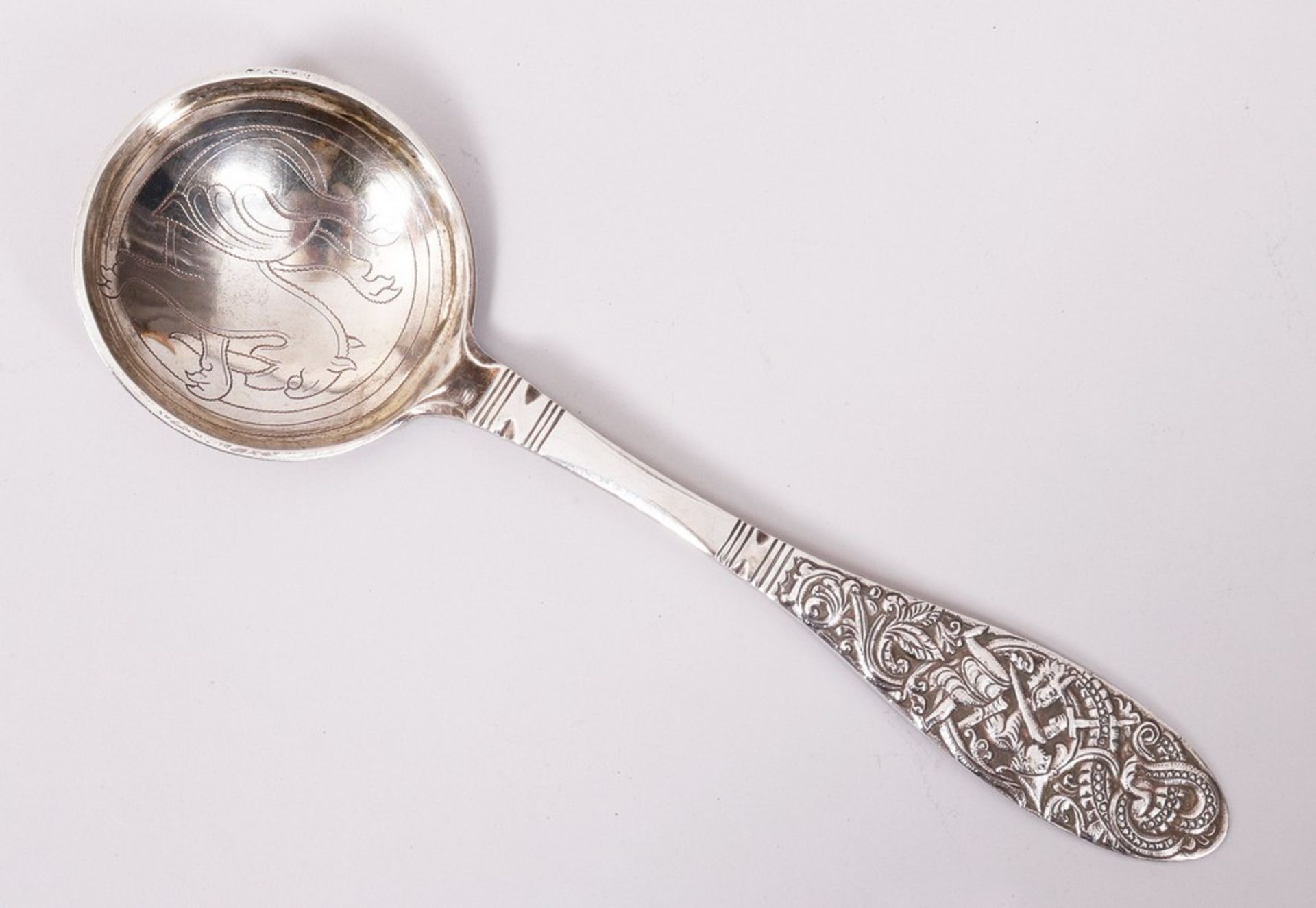 Historicism spoon, 830 silver, Hendrik Möller (1858-1937), Trondheim, Norway, c. 1900