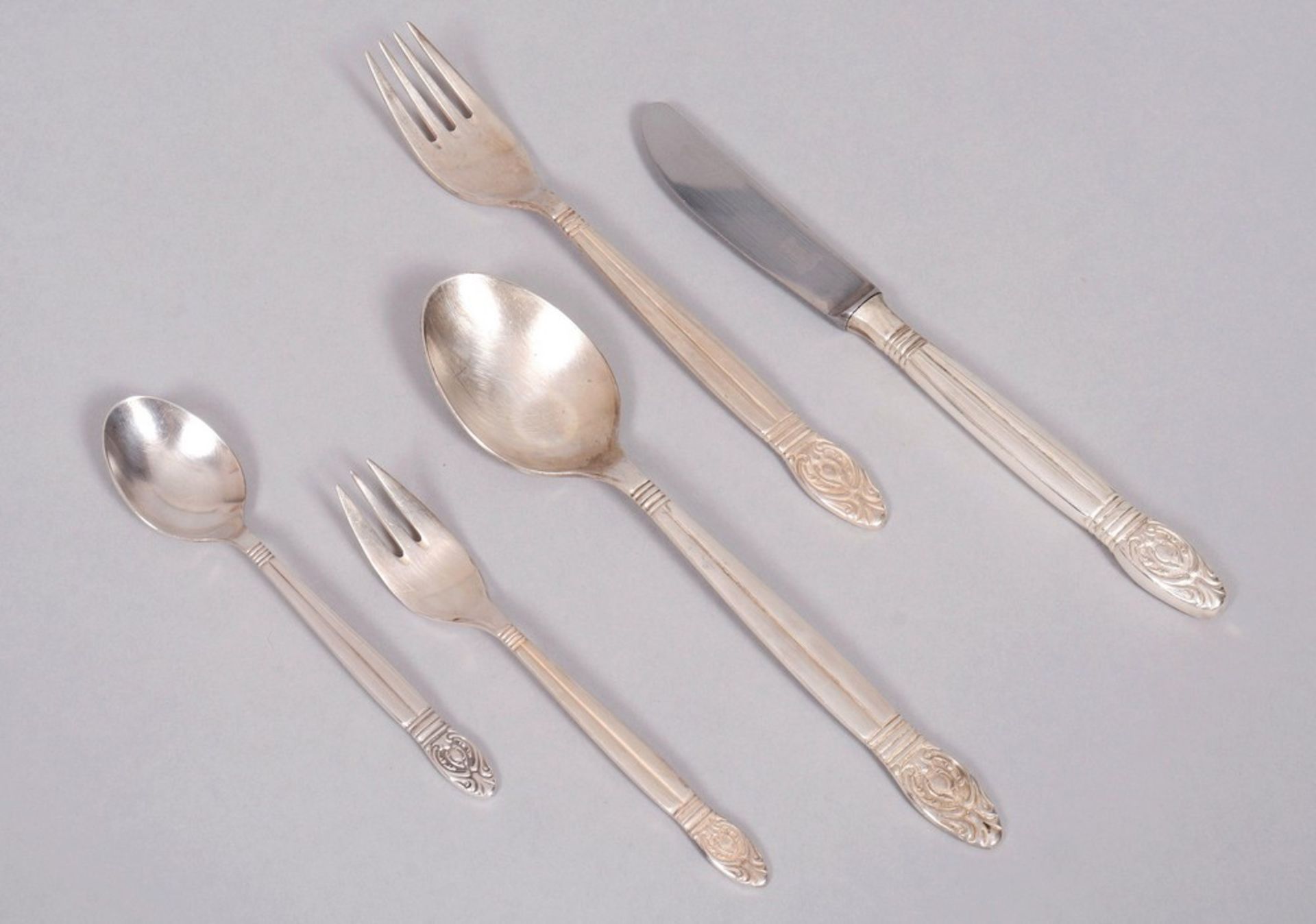 Dining and coffee cutlery for 6 people, 800 silver, Gustav Ebel, Solingen, 20th C.  - Image 3 of 6