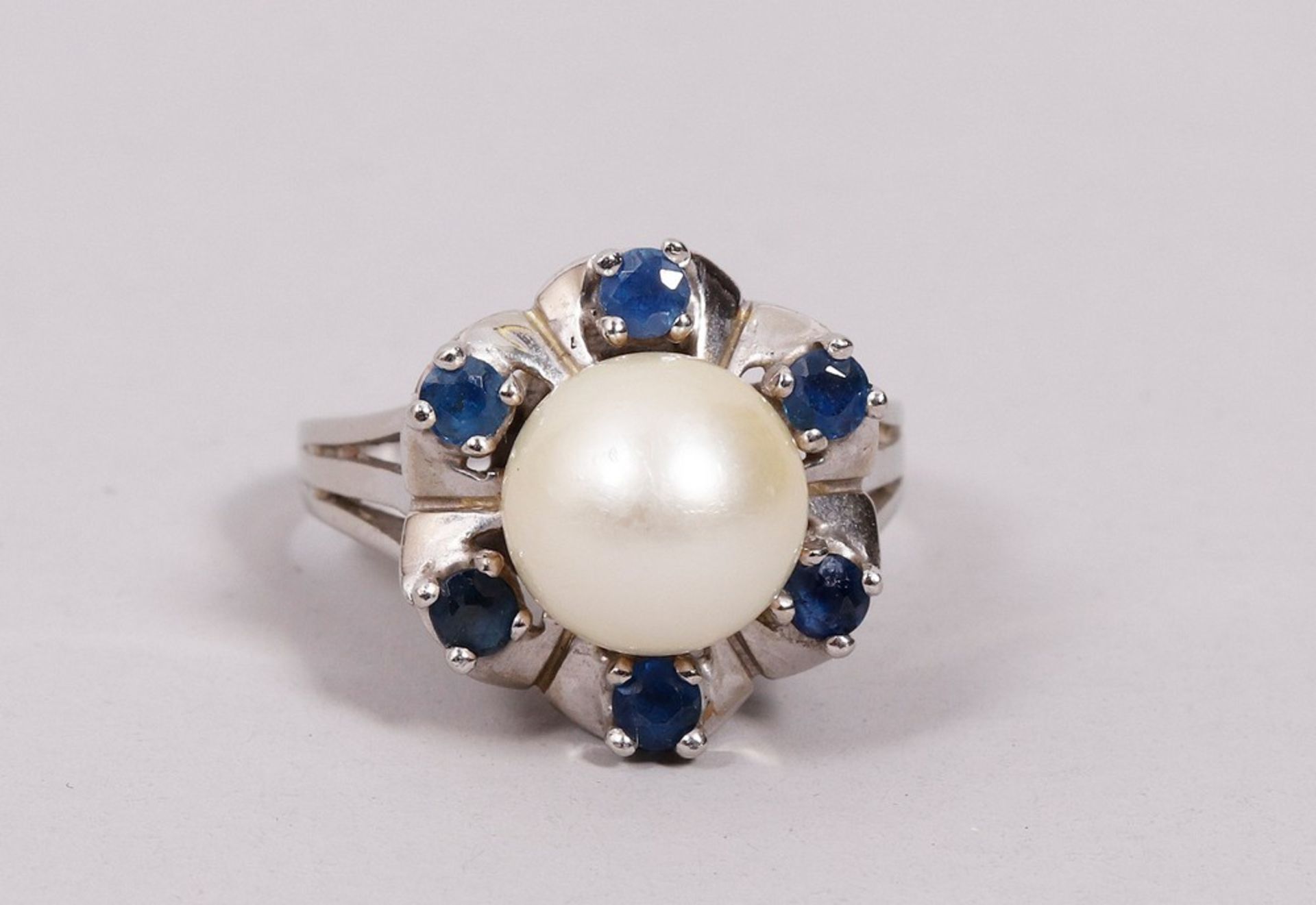 Pearl ring, 585 white gold, 20th C. - Image 4 of 5