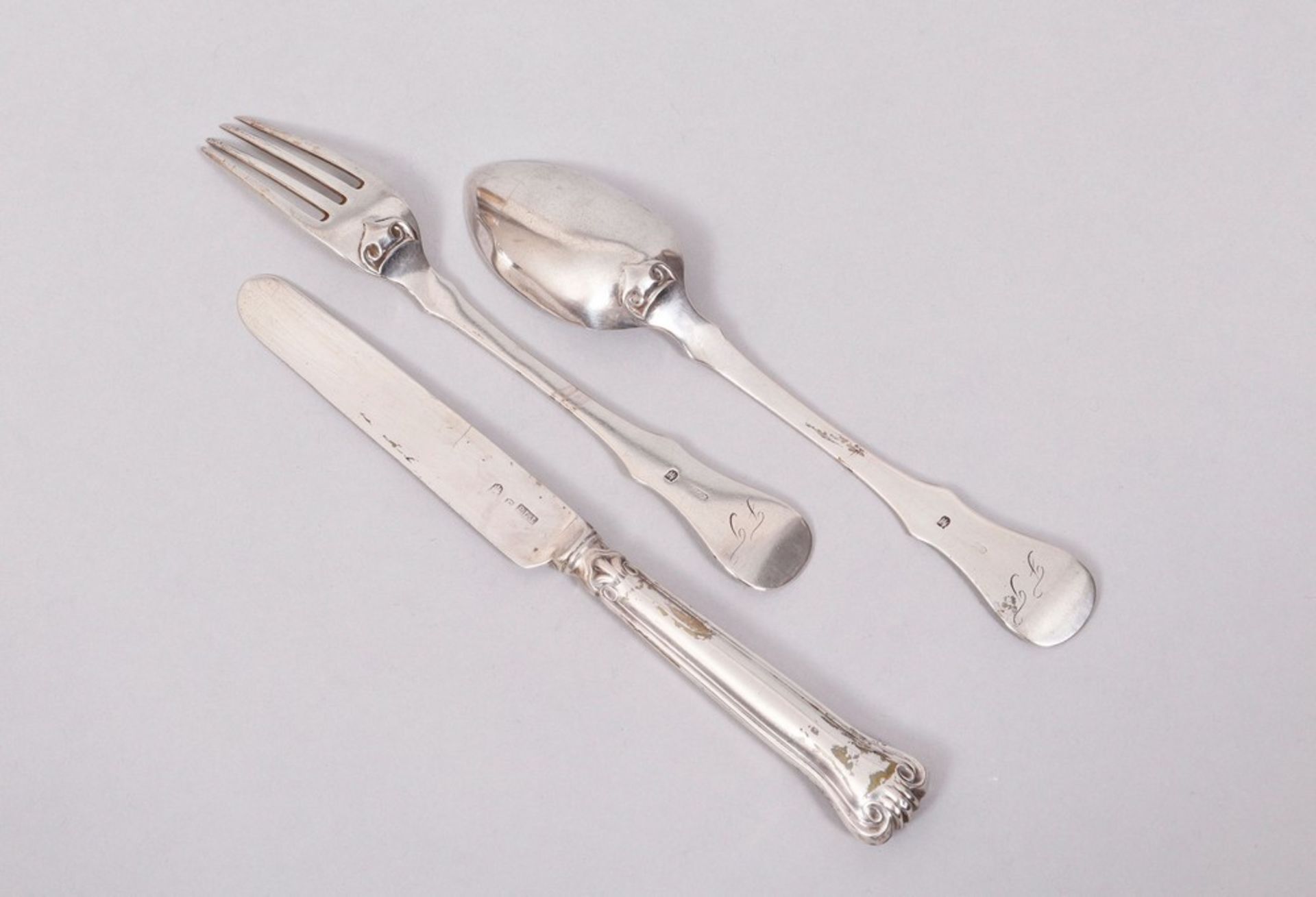 Small cutlery set, silver, Hamburg, 19th C., 3 pcs. - Image 2 of 5