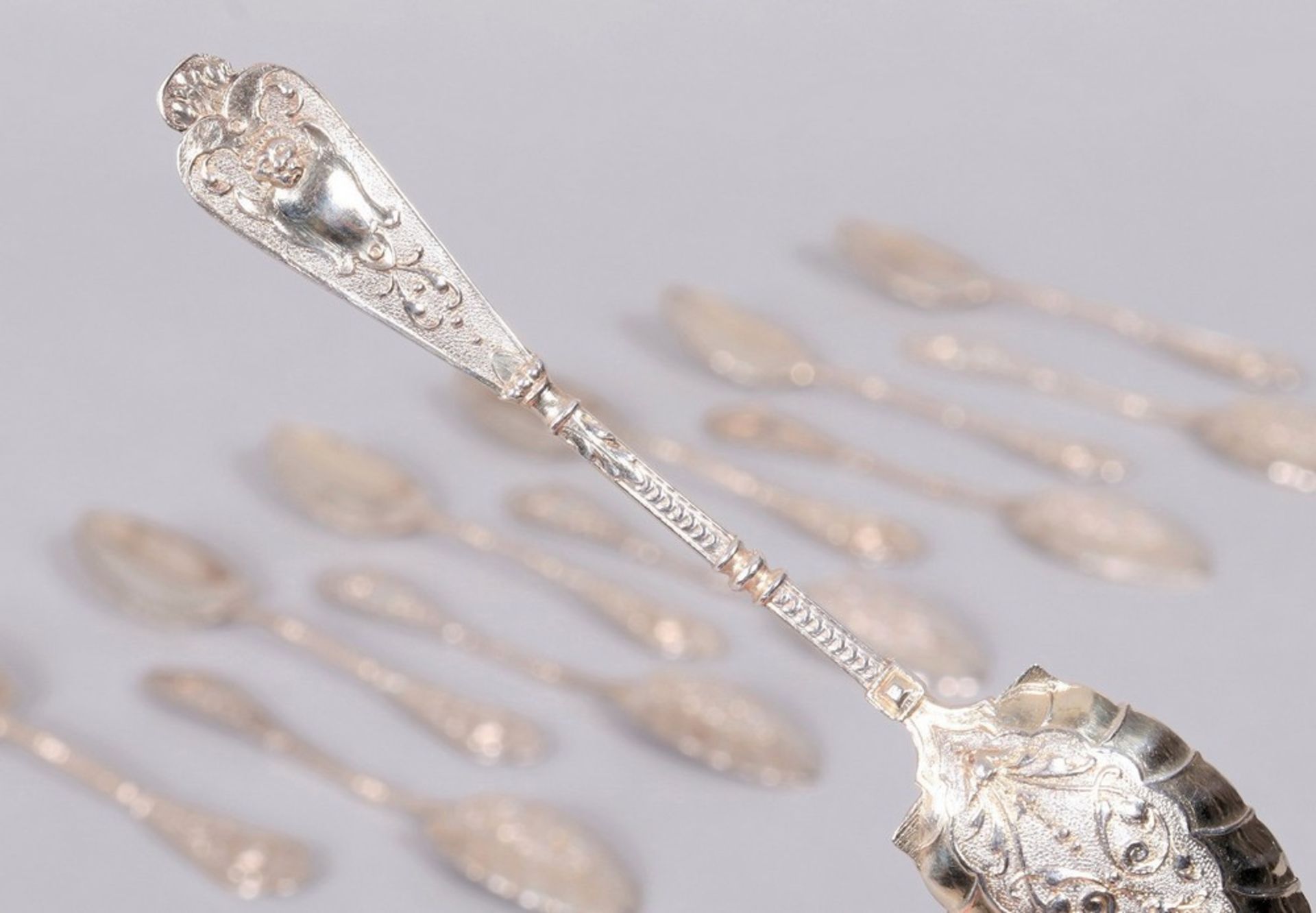 12 small historicism spoons, 800 silver, German, c. 1900 - Image 6 of 8