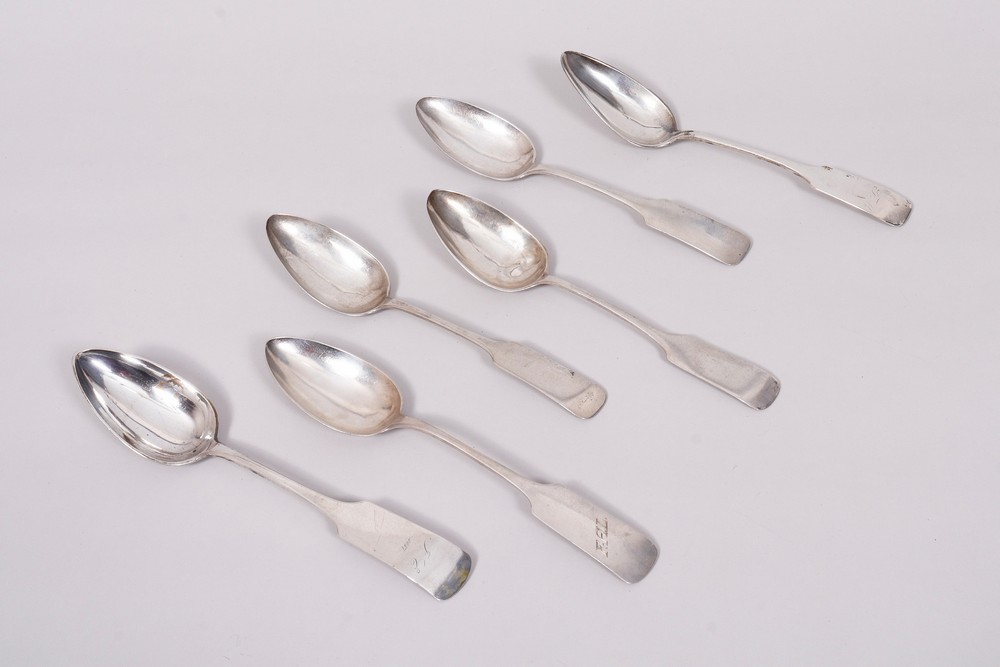 6 dining spoons, silver, including Johann Christian Eydam/Ludwig Friedrich Carl Eeck/Franz Hermann 