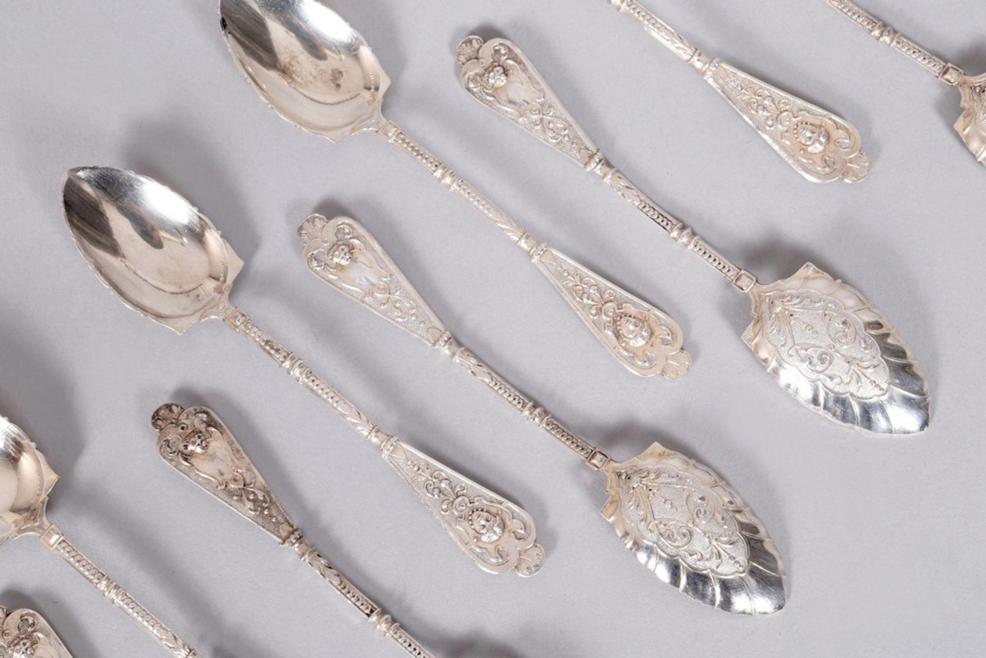 12 small historicism spoons, 800 silver, German, c. 1900 - Image 4 of 8