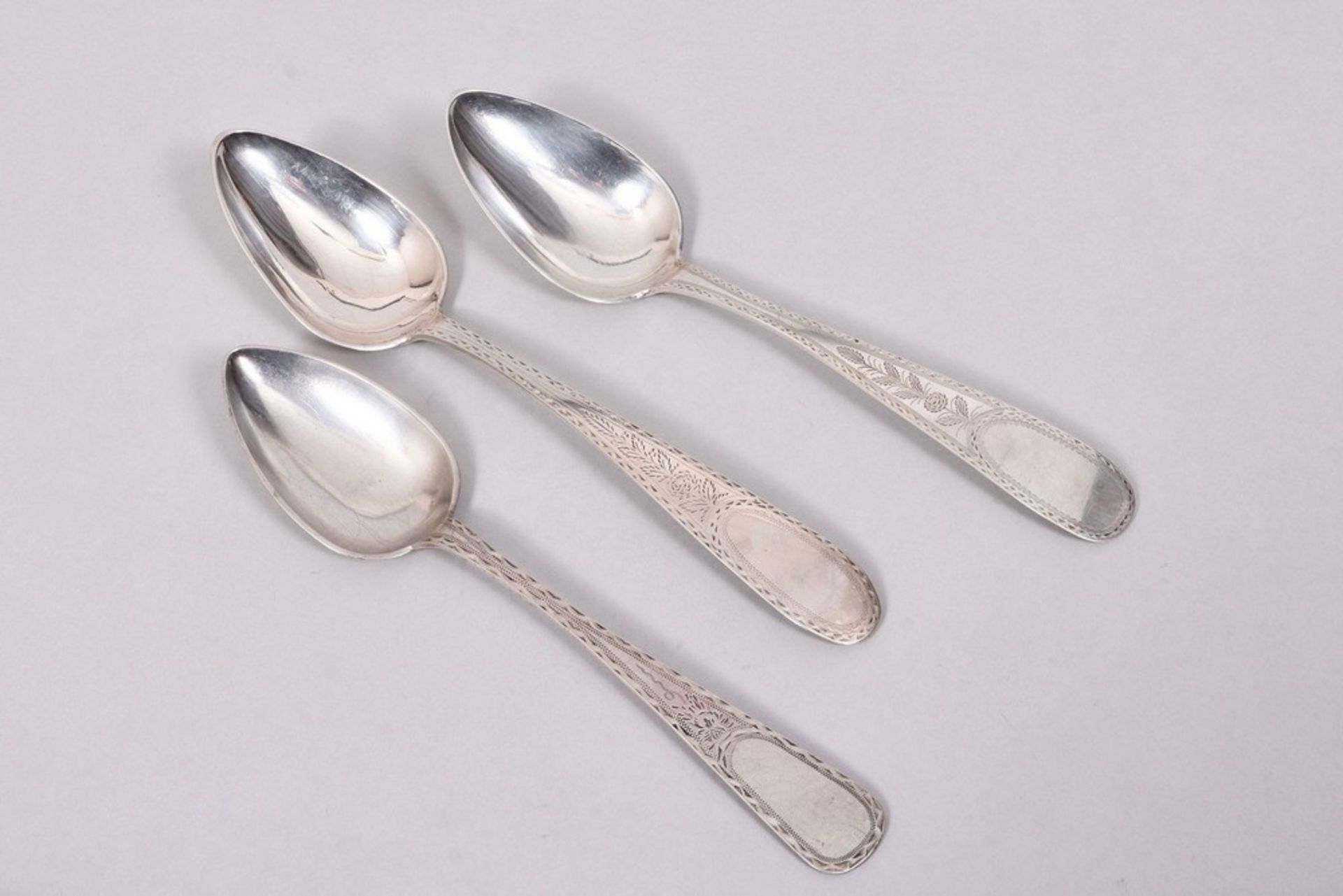 3 serving spoons, silver, including Johann Caspar Sierich, Hamburg, 1st half 19th C.