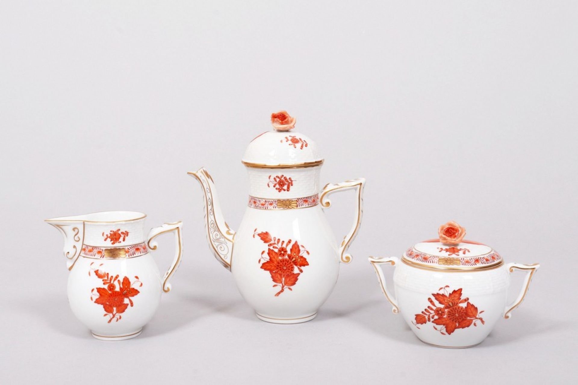 Mocha service, Herend, Hungary, 20th C., decor "Apponyi orange", 23 pcs. - Image 2 of 7