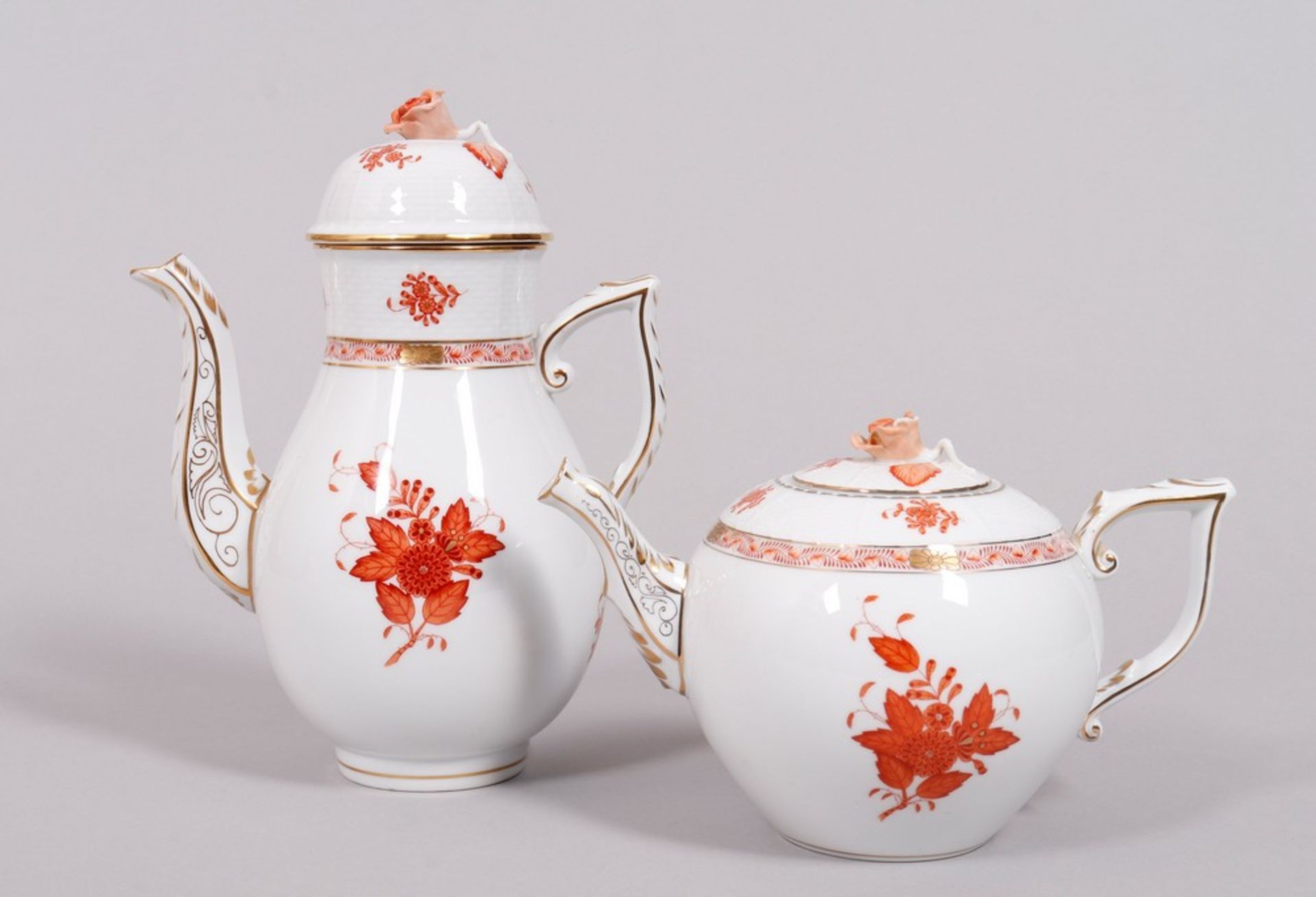 Coffee/tea service for 10 persons, Herend, Hungary, 20th C., decor "Apponyi orange", 39 pcs. - Image 5 of 10