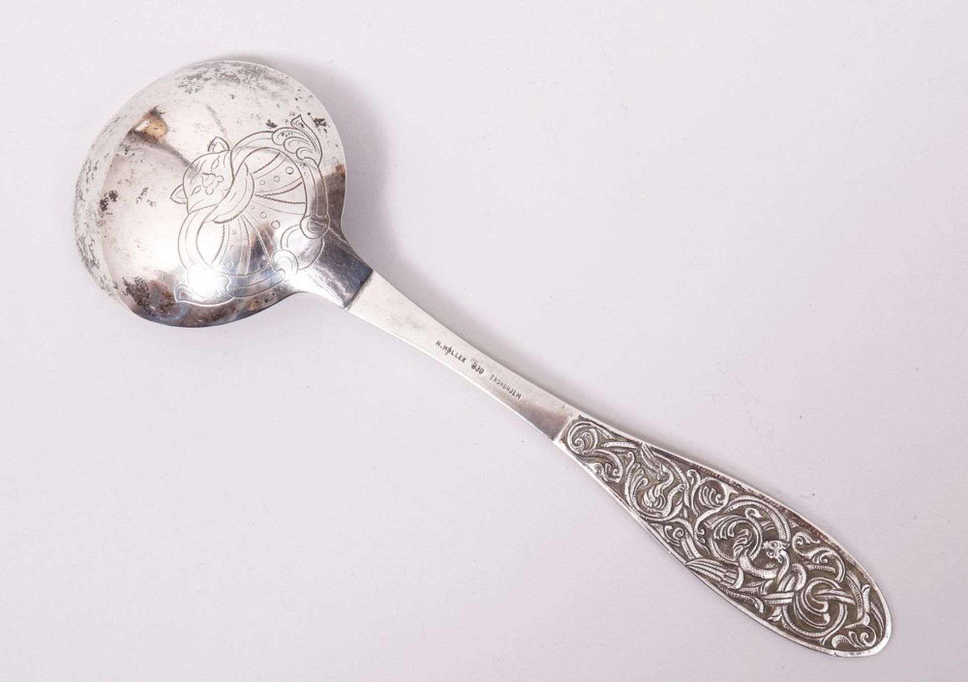 Historicism spoon, 830 silver, Hendrik Möller (1858-1937), Trondheim, Norway, c. 1900 - Image 3 of 5