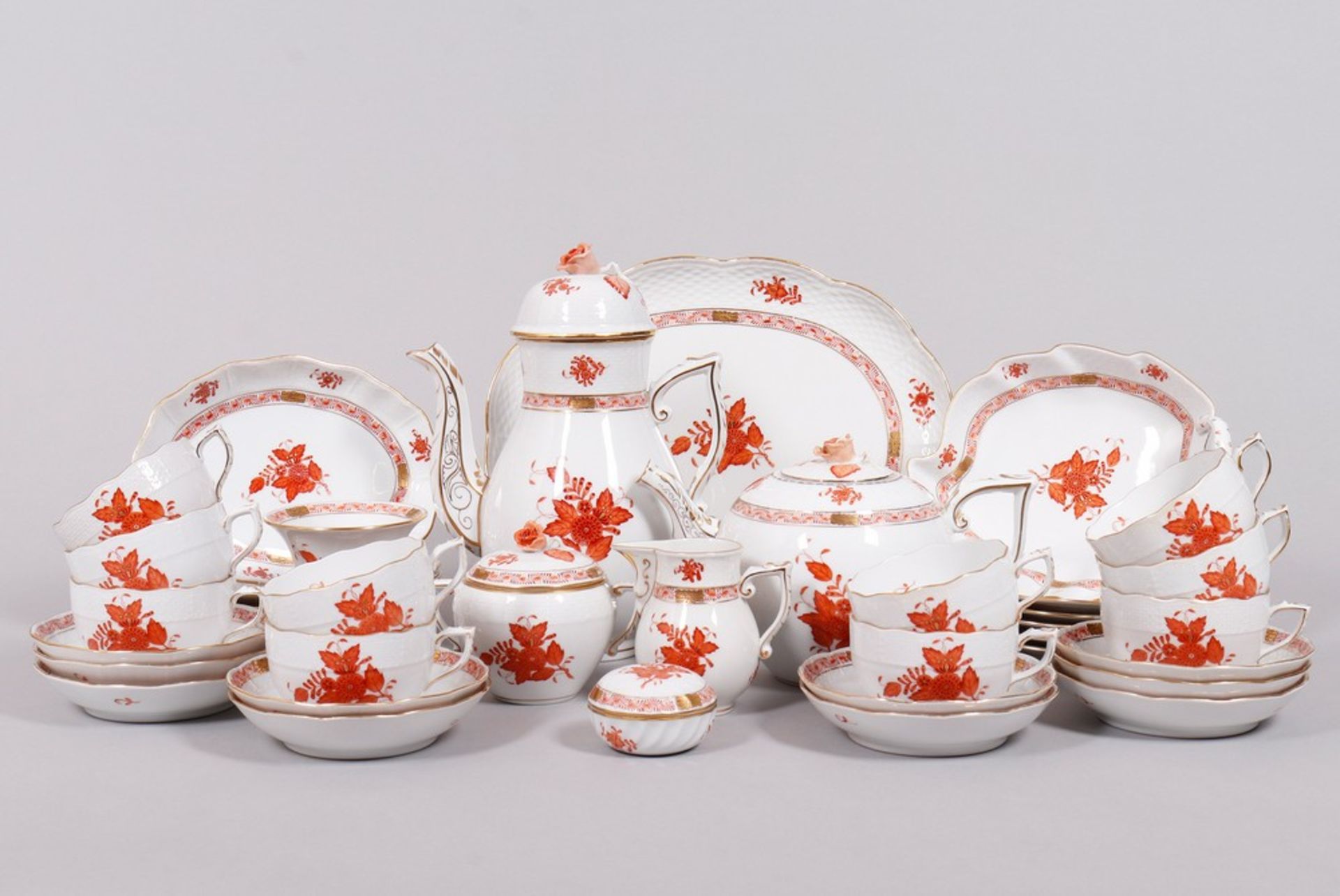 Coffee/tea service for 10 persons, Herend, Hungary, 20th C., decor "Apponyi orange", 39 pcs.