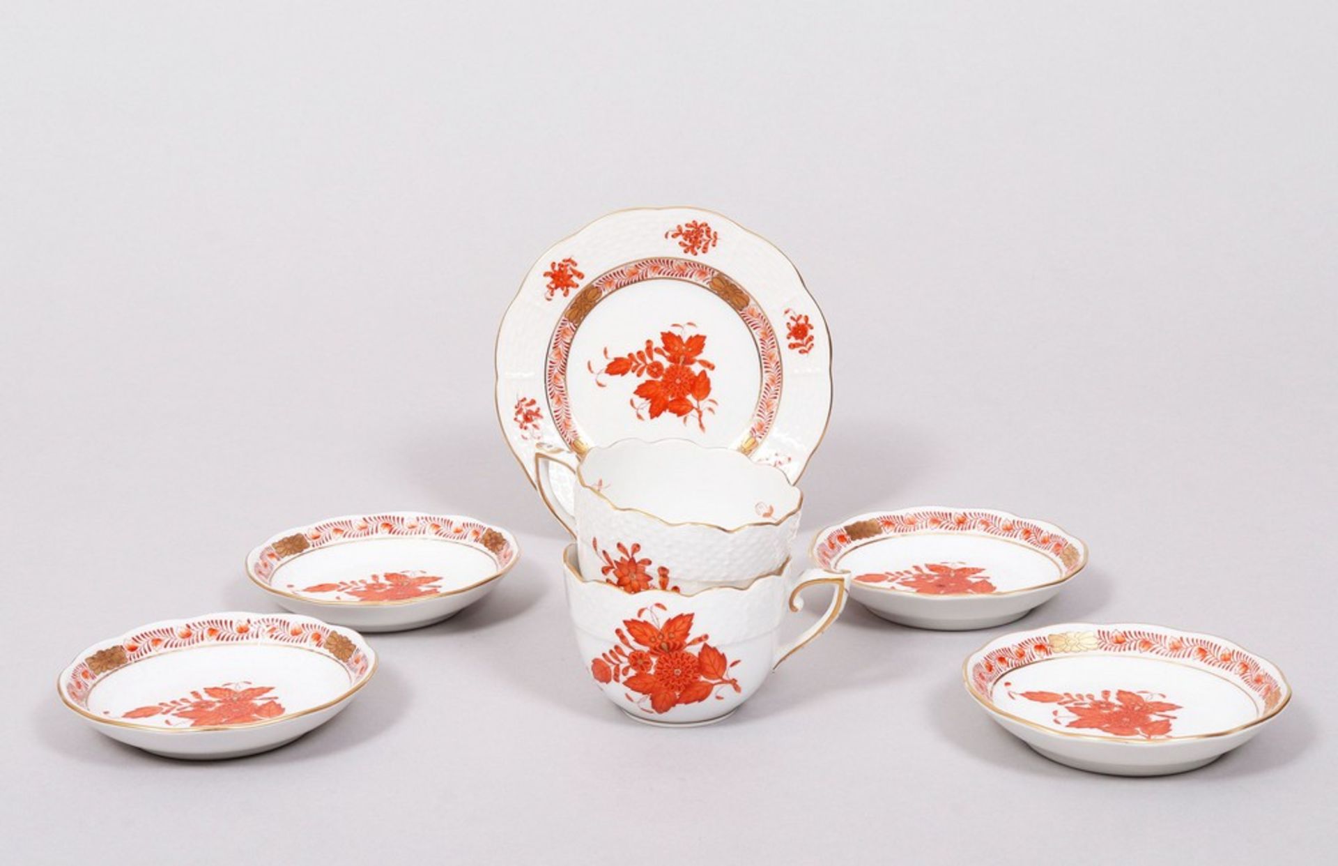 Mocha service, Herend, Hungary, 20th C., decor "Apponyi orange", 23 pcs. - Image 6 of 7