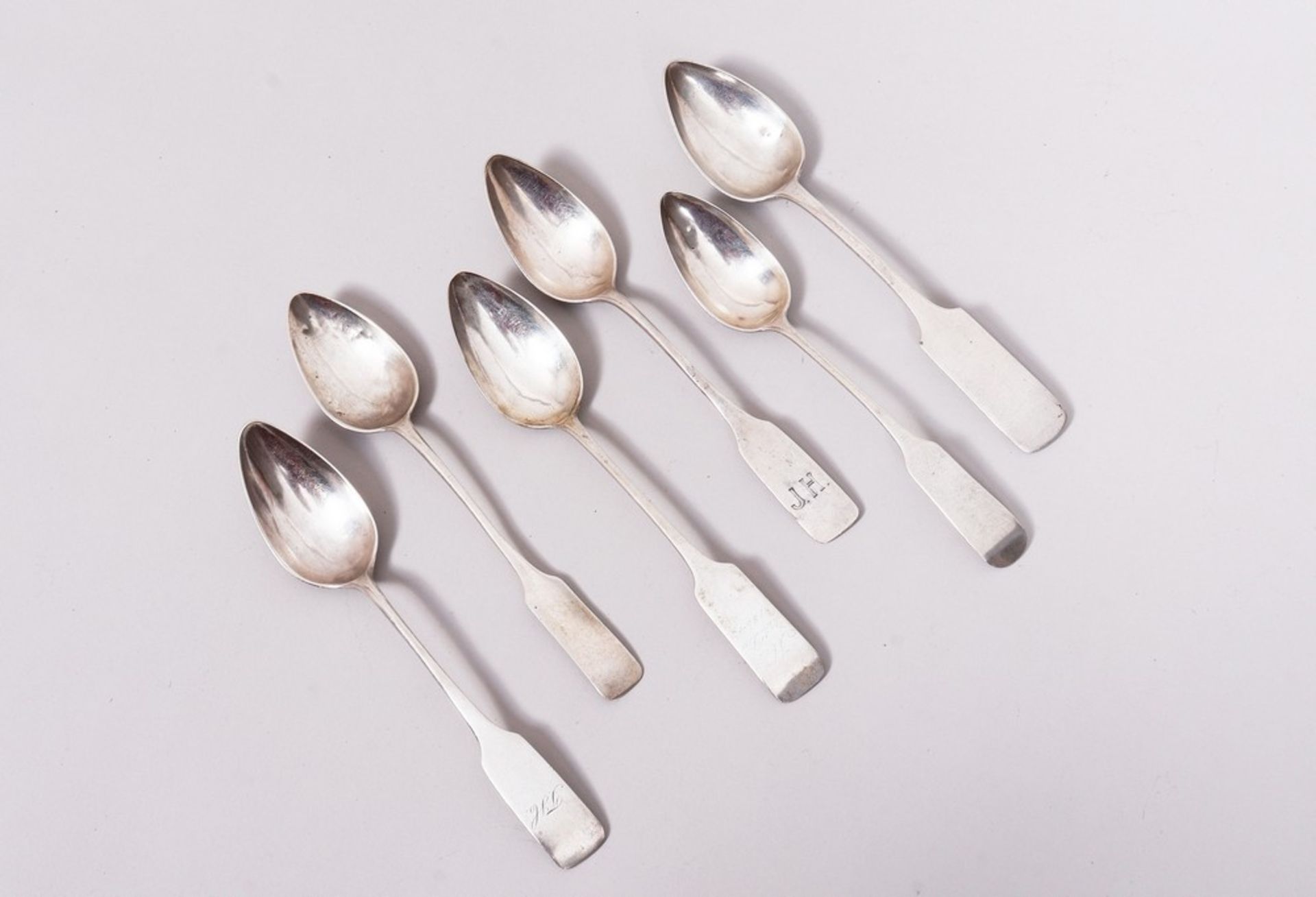 6 coffee spoons, silver, including Carl Diedrich Joachim Schwartzkopf/Georg Friedrich Schwartzkopf,