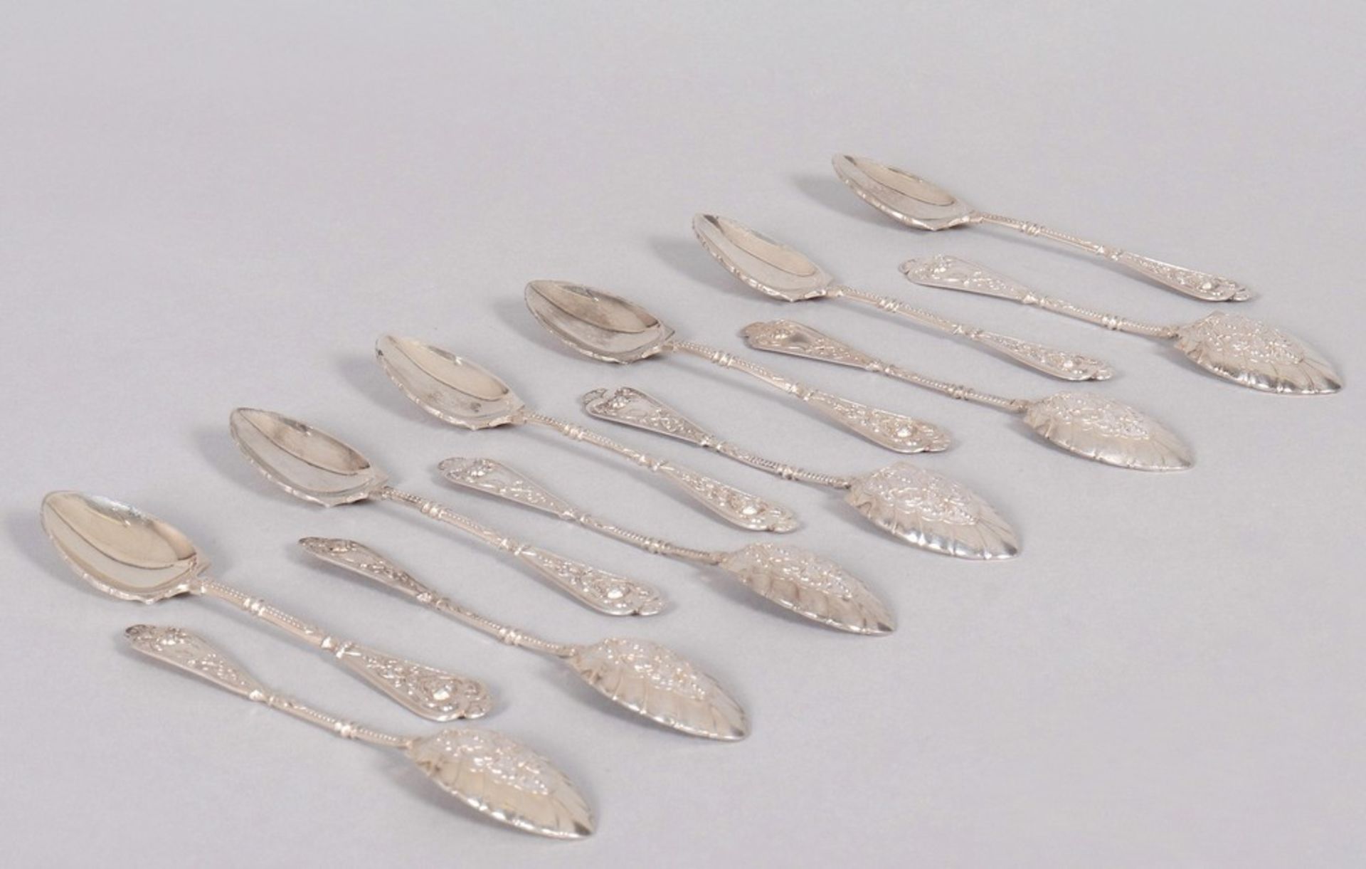 12 small historicism spoons, 800 silver, German, c. 1900 - Image 3 of 8