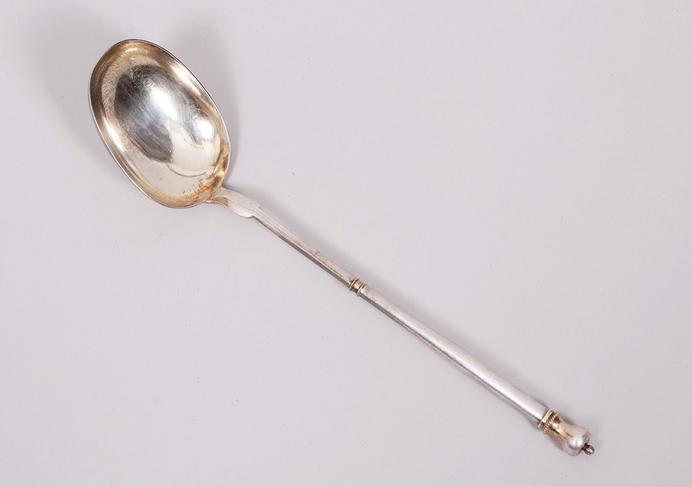 Small serving spoon, 900 silver, partially gilt, probably Denmark, 20th C.