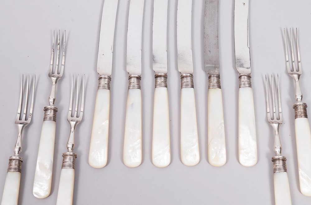 Fruit cutlery for 6 people in case, 925 silver/steel, Sheffield, c. 1898, 12 pcs. - Image 2 of 6