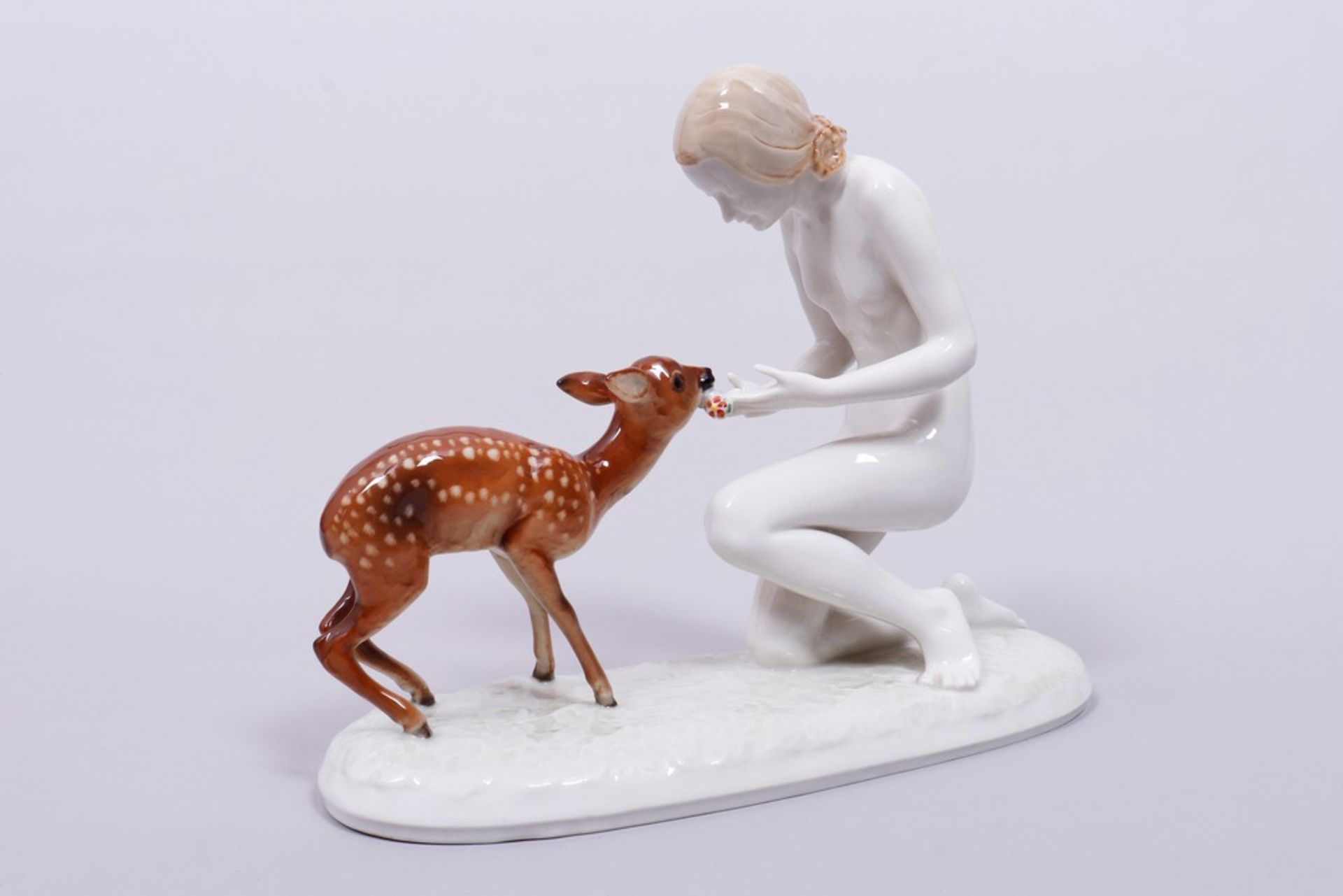 Female nude with fawn "Good friends", design Carl Werner (c. 1933) for Hutschenreuther, production  - Image 3 of 7