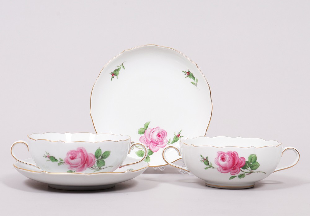 Konvolut, Meissen, Form "Neuer Ausschnitt"/"glatt", Dekor "Rote Rose"/"Rotrand", 2. Hälfte 20.Jh., - Image 5 of 6