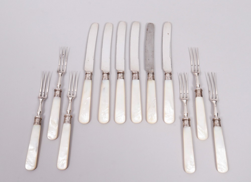 Fruit cutlery for 6 people in case, 925 silver/steel, Sheffield, c. 1898, 12 pcs.