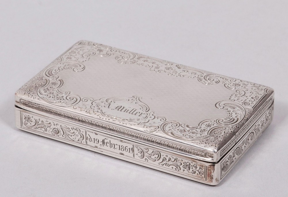 Tabatiere, silver, 13 Loth, partially gilded, Austria, c. 1845