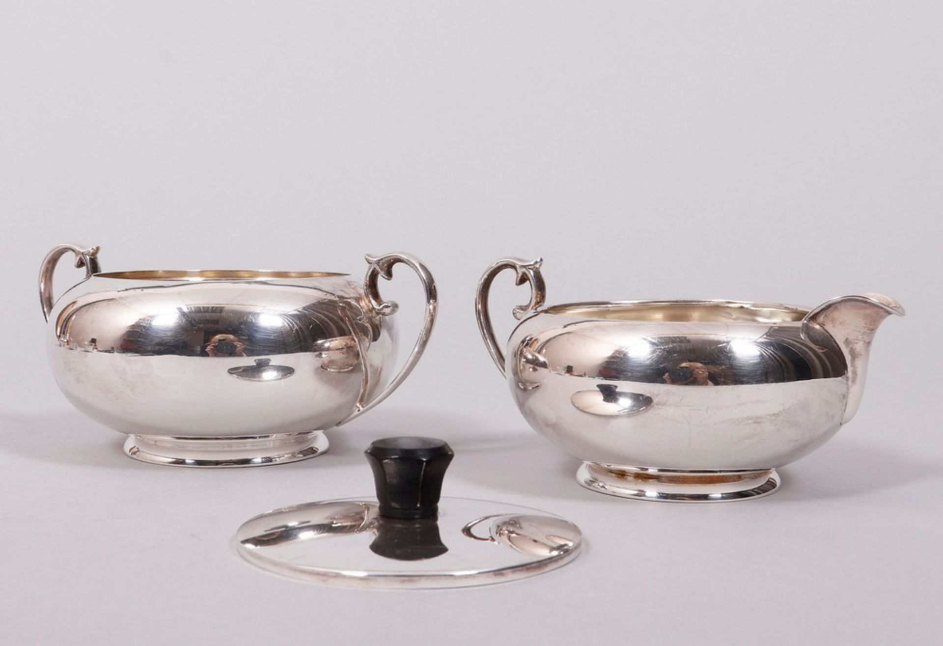 Sugar/cream set, 835 silver, partially gilt, Wilhelm Binder, Schwäbisch Gmünd, 20th C. - Image 2 of 5