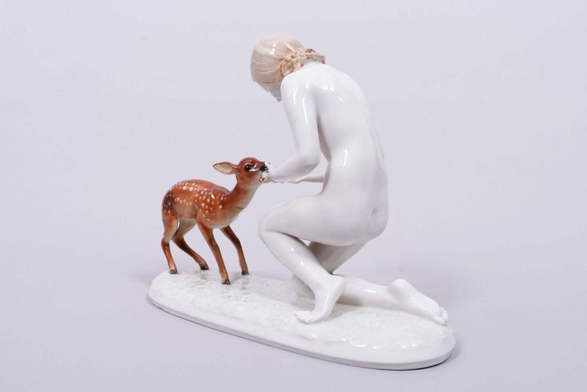 Female nude with fawn "Good friends", design Carl Werner (c. 1933) for Hutschenreuther, production  - Image 4 of 7
