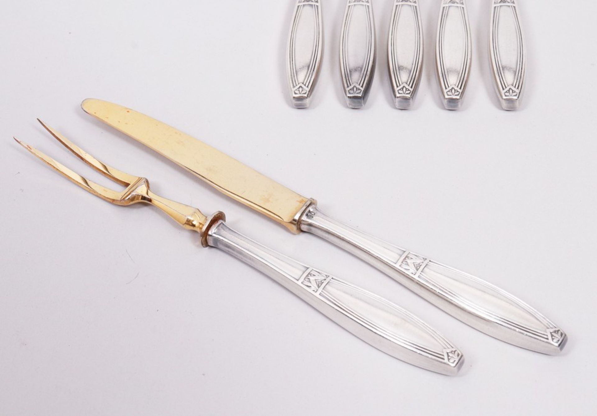 Art Nouveau fruit cutlery set for 6 people, silver-plated, partially gilt, c. 1900, 12 pcs. - Image 3 of 7